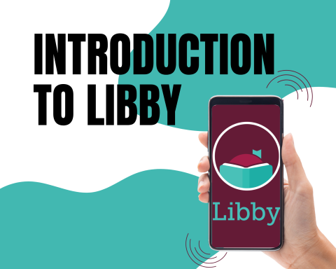 A hand holds out a phone displaying the Libby logo