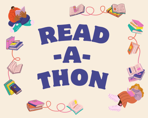 People reading surrounded by books