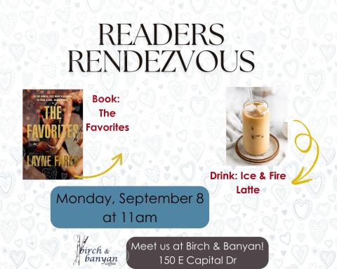cover of book, The Favorites by Layne Fargo & photo of an iced latte