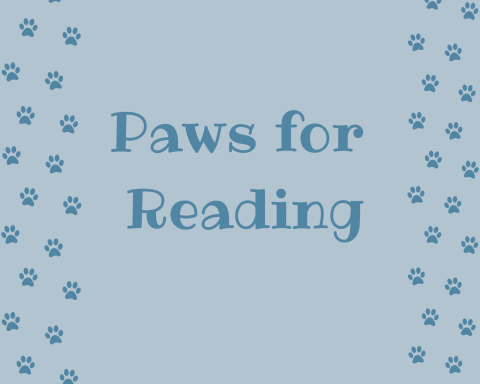 paw prints and text "paws for reading"