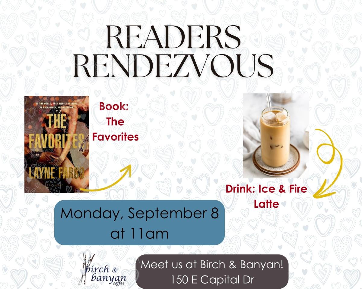 cover of book, The Favorites by Layne Fargo & photo of an iced latte