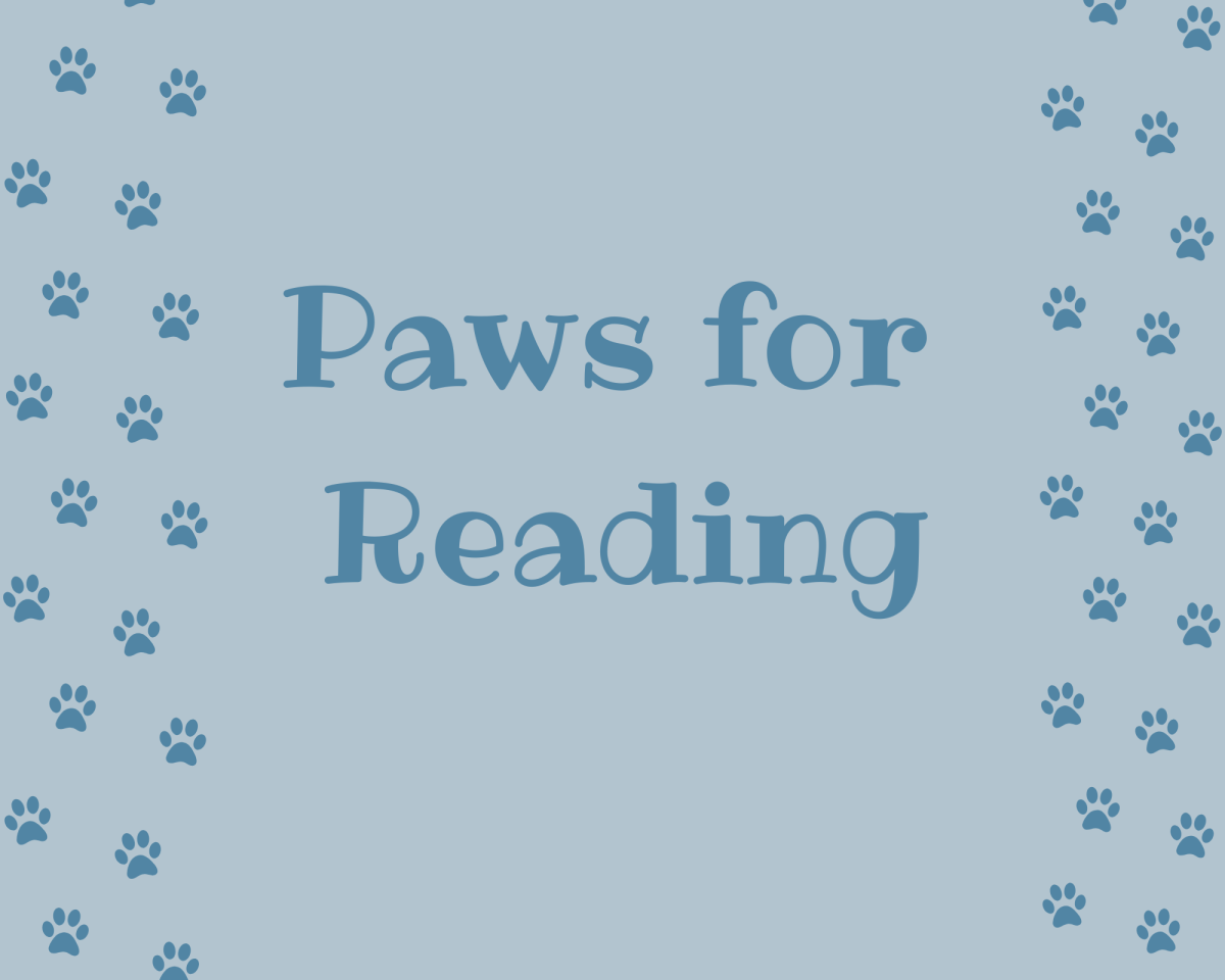 paw prints and text "paws for reading"
